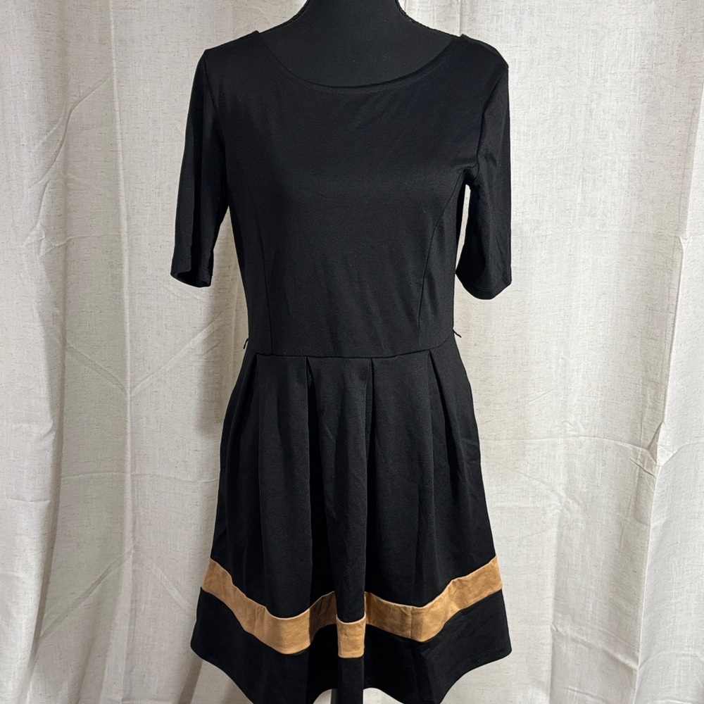 Forever 21 Black Dress with Tan Hem Stripe
